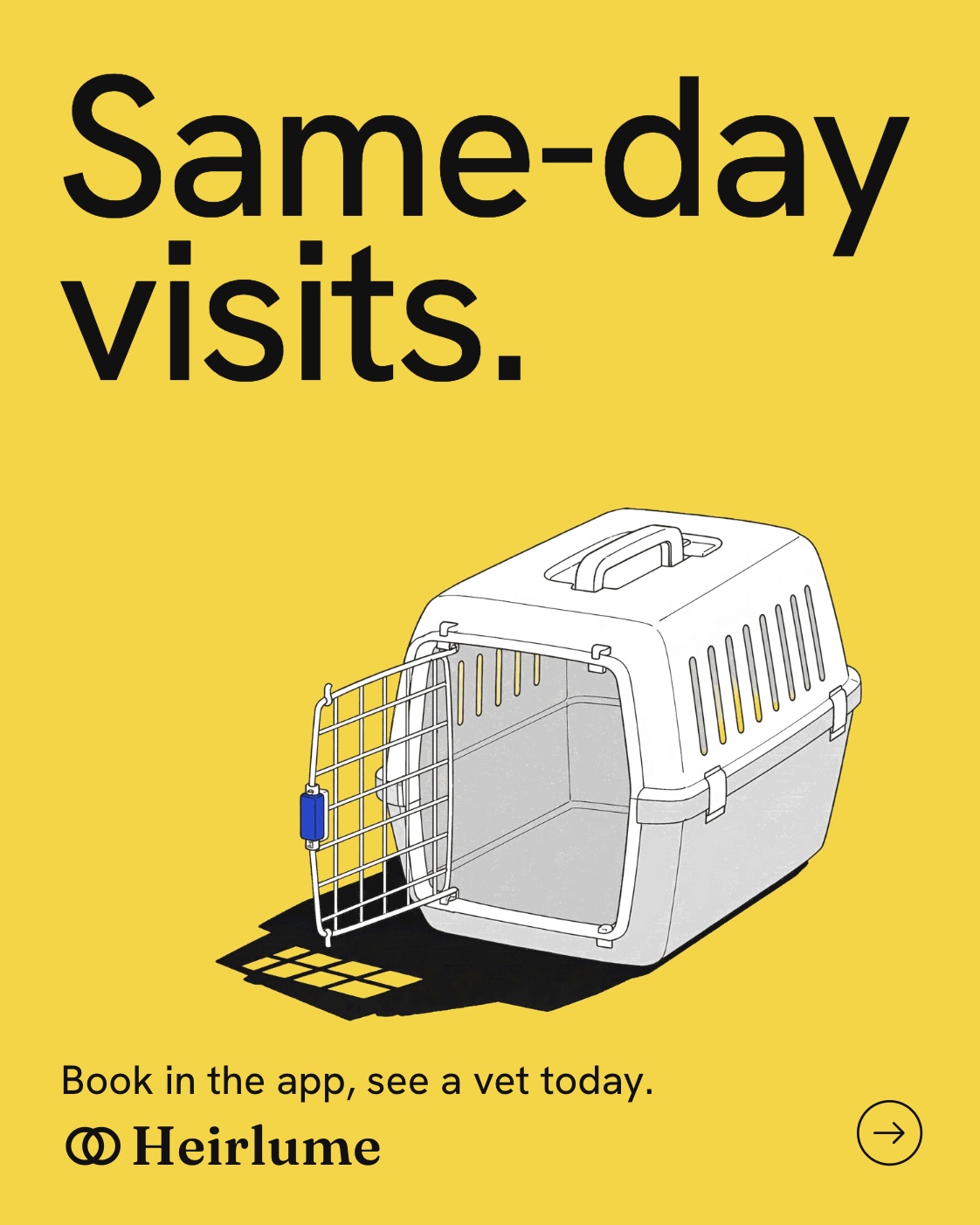 Same-day visits: a pet carrier with its door open