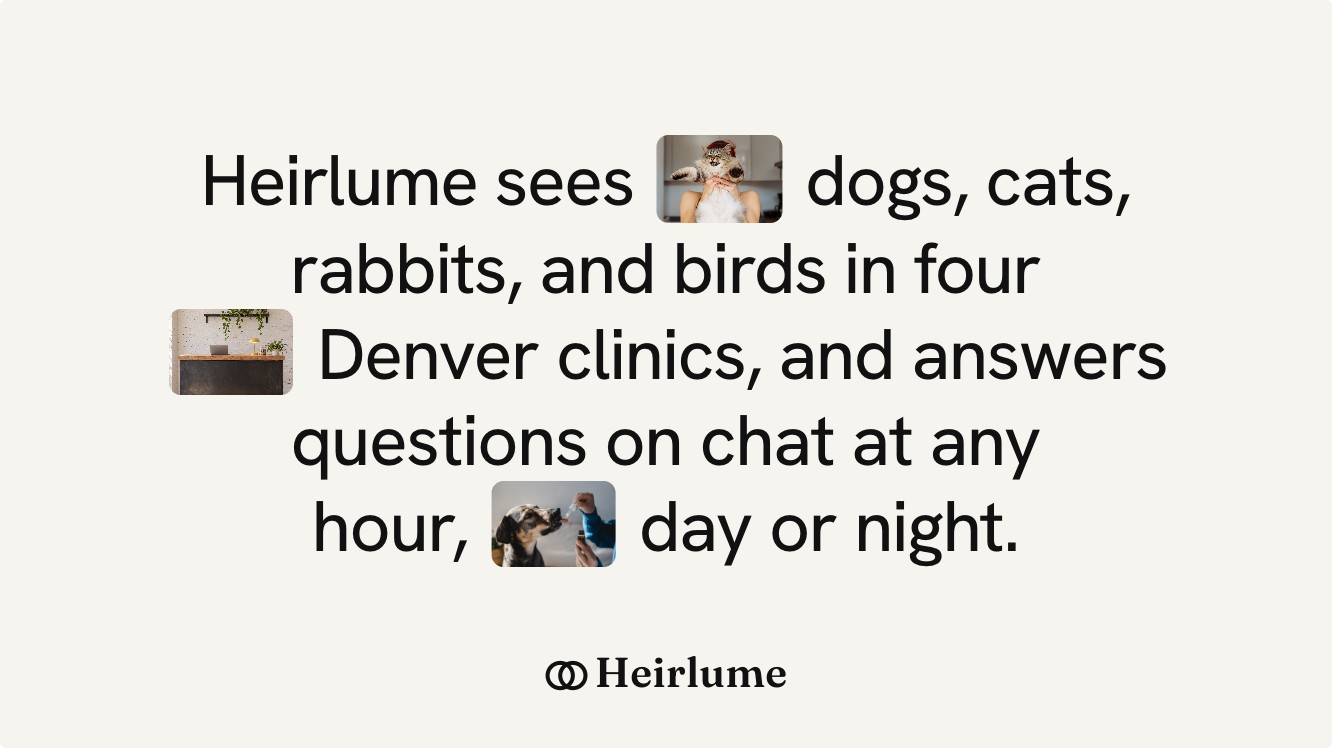 A sentence about the clinics with small photos set into it