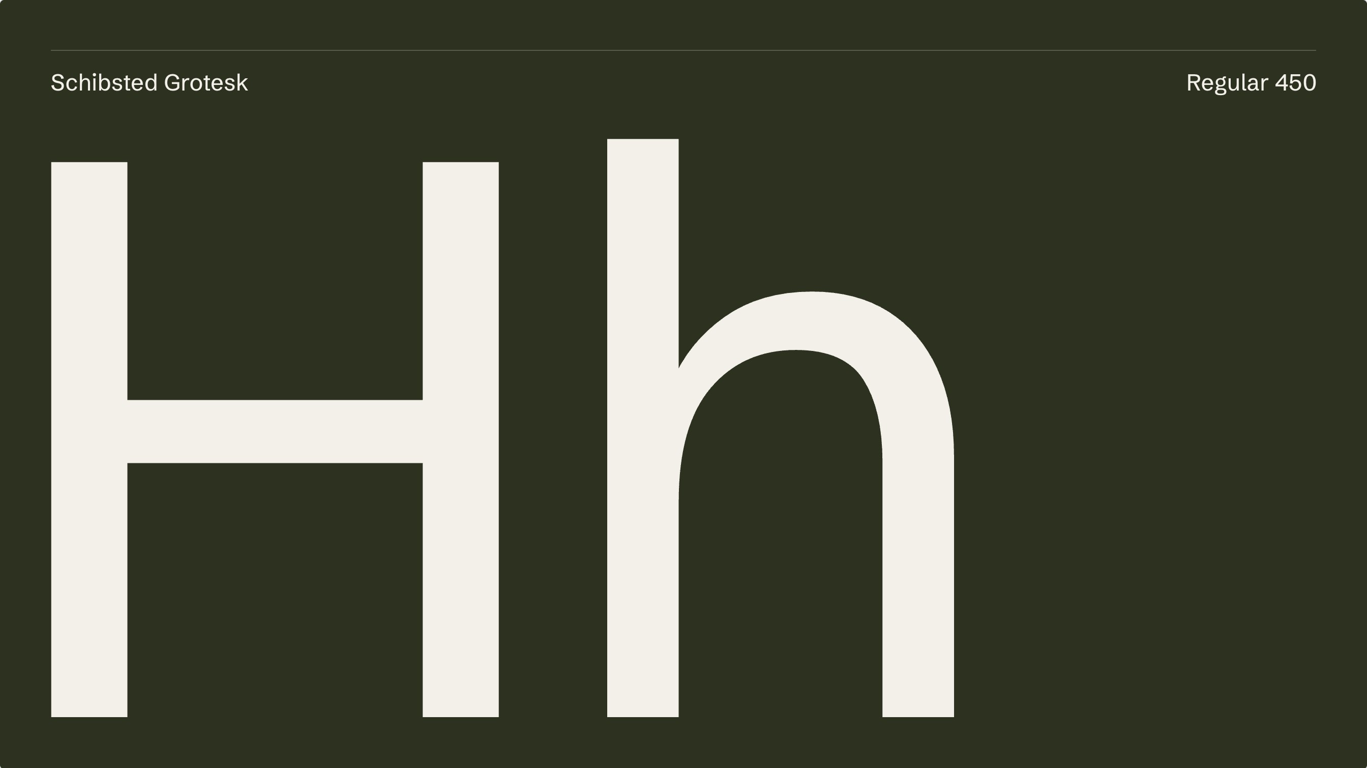 The typeface, Schibsted Grotesk, set large in paper on field green