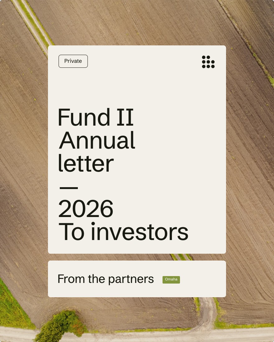 The Fund II annual letter to investors, on a card over farmland